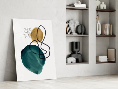 Teal Gold Navy Loop Watercolor Glass Wall Art