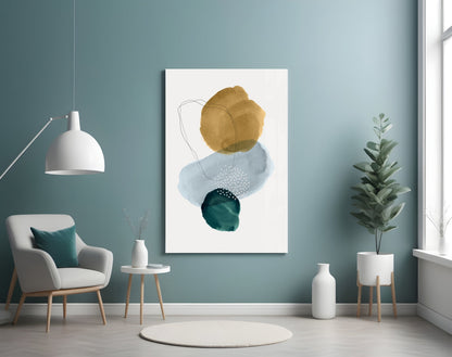 Gold Blue Teal Stacked Circles Glass Wall Art