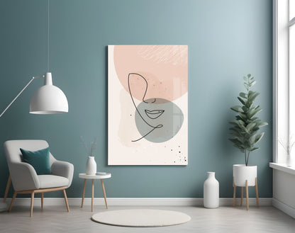 Blush Grey Circle Line Face Glass Wall Art