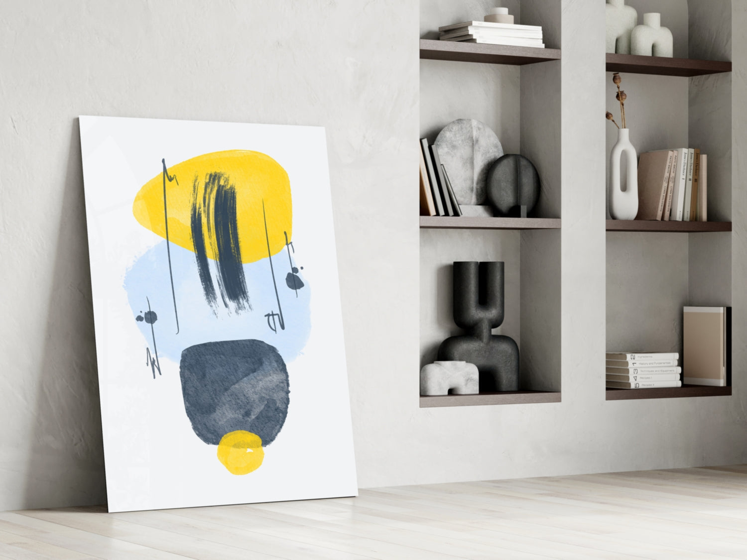 Yellow Blue Navy Brushstroke Glass Wall Art