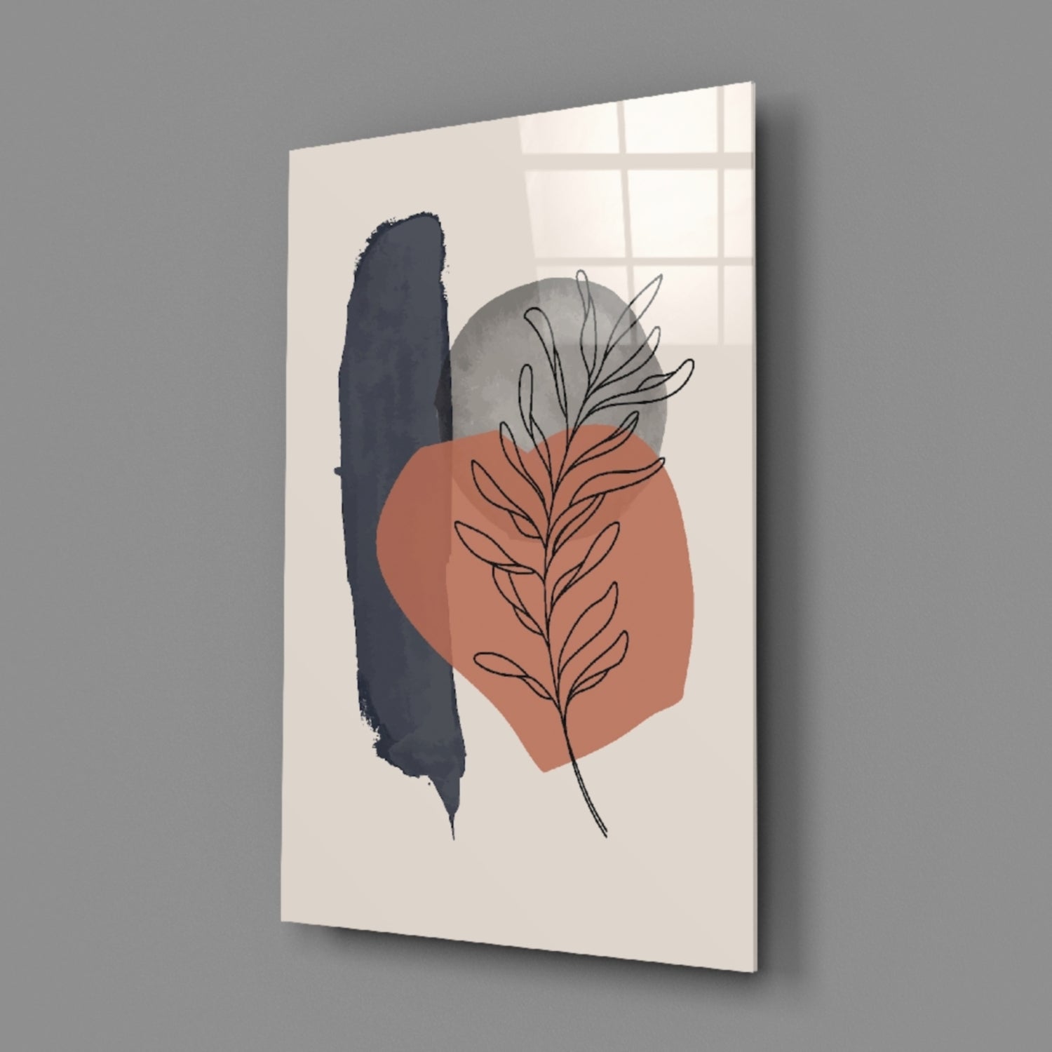 Leaf Sprig Terracotta Navy Brush Glass Wall Art