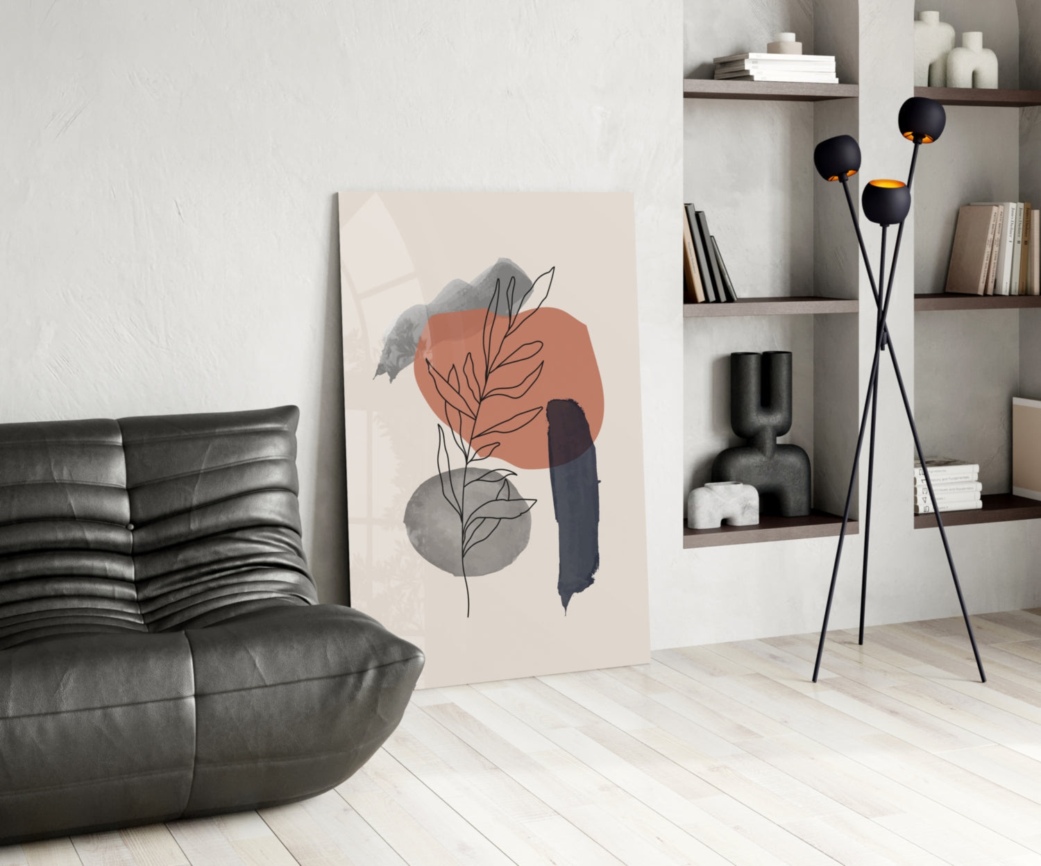Botanical Leaf Terracotta Navy Shapes Glass Wall Art