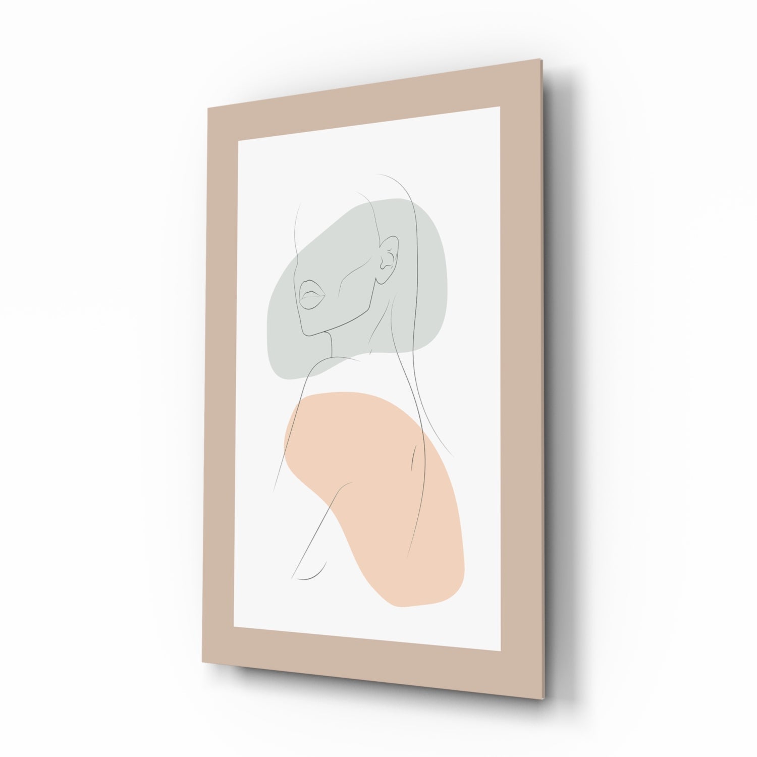 Sage Peach Line Portrait Glass Wall Art