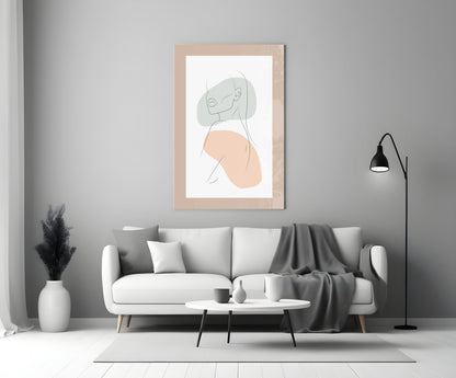 Sage Peach Line Portrait Glass Wall Art