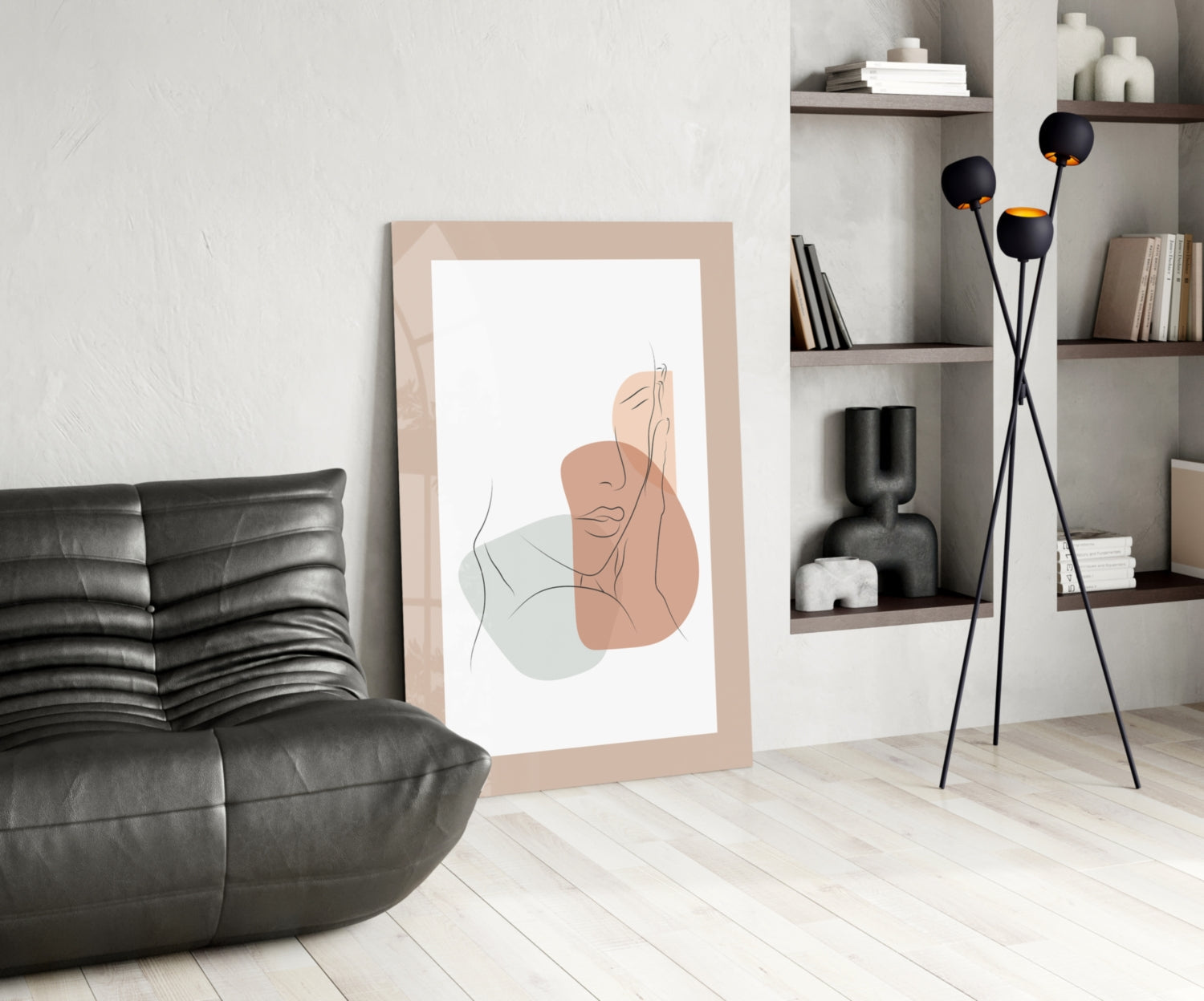 Blush Terracotta Line Face Glass Wall Art