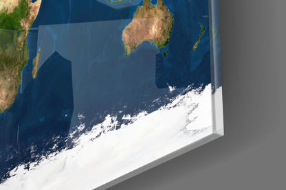 Satellite Earth World Map Glass Wall Art