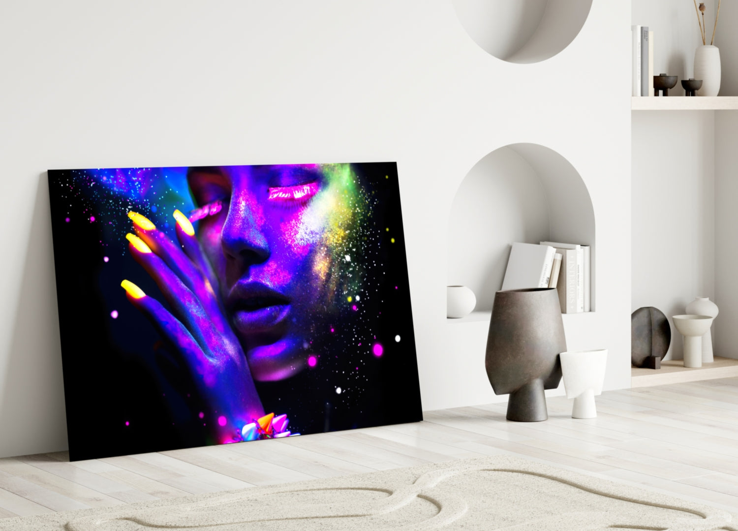 Neon Paint Face Glowing Nails Glass Wall Art