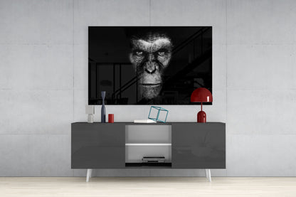 Black And White Ape Portrait Glass Wall Art