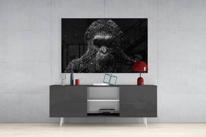 Dark Gorilla In Silver Rain Glass Wall Art