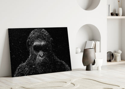 Dark Gorilla In Silver Rain Glass Wall Art