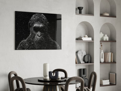 Dark Gorilla In Silver Rain Glass Wall Art