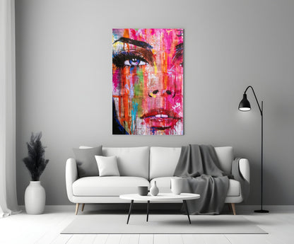 Pink Graffiti Pop Face Glass Wall Art