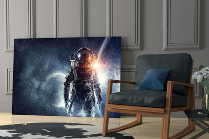 Cosmic Sun Flare Astronaut Glass Wall Art
