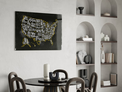 Map of USA Glass Wall Art