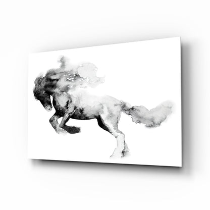 Ink Smoke Galloping Horse Glass Wall Art
