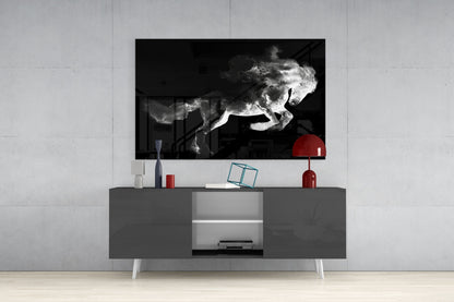 Rearing Smoke Horse Glass Wall Art