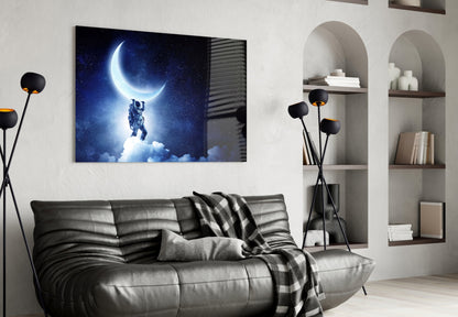 Starry Sky Moon Holder Spaceman Glass Wall Art