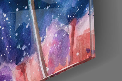 Navy Indigo Tulip on Lilac Wash Glass Wall Art