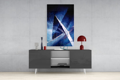 Deep Blue Palette Knife Abstract Glass Wall Art