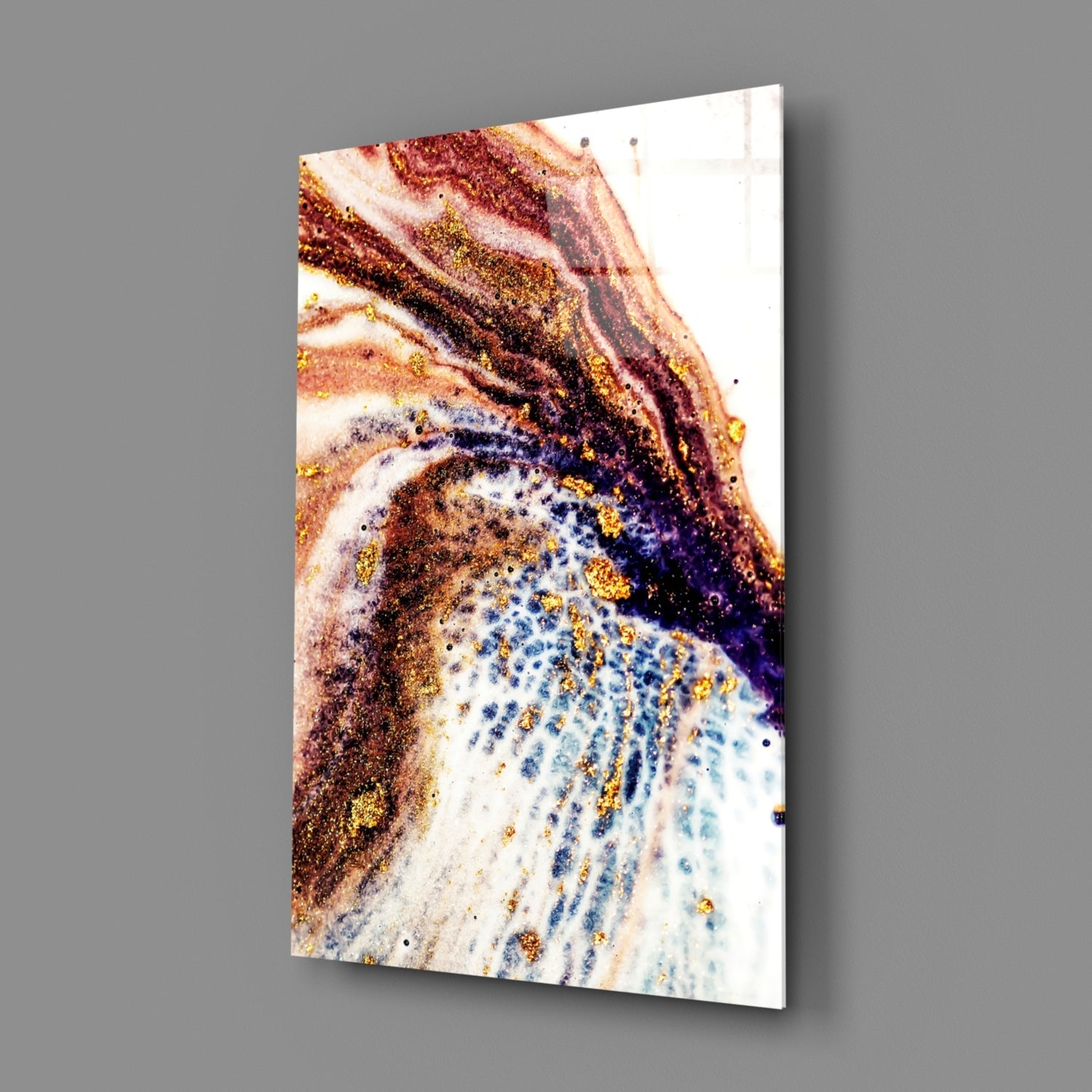 Copper and Blue Geode Ink Glass Wall Art