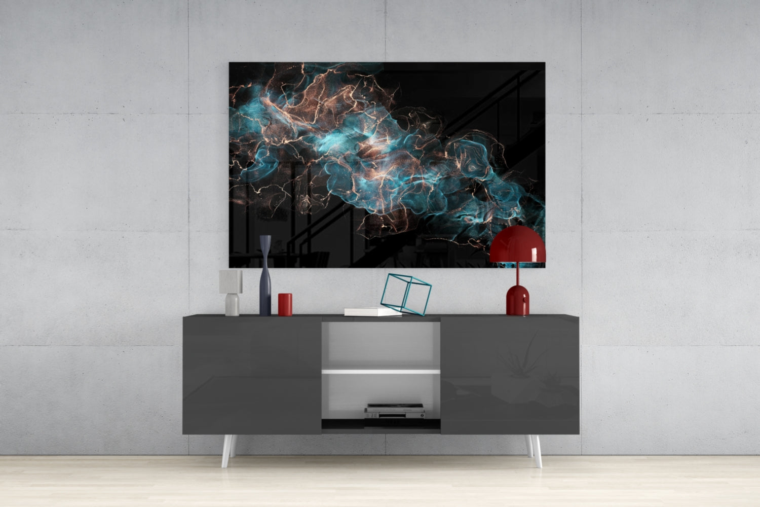 Teal Copper Energy Flow Glass Wall Art