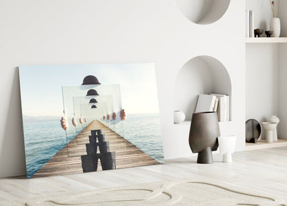 Surreal Recursive Pier Bowler Hat Man Glass Wall Art