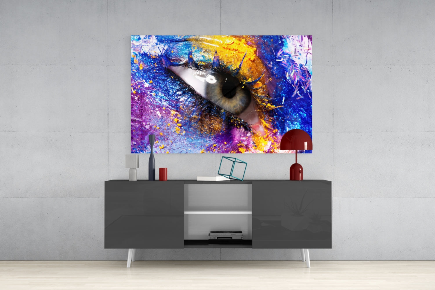 Blue Gold Cosmic Glitter Eye Glass Wall Art