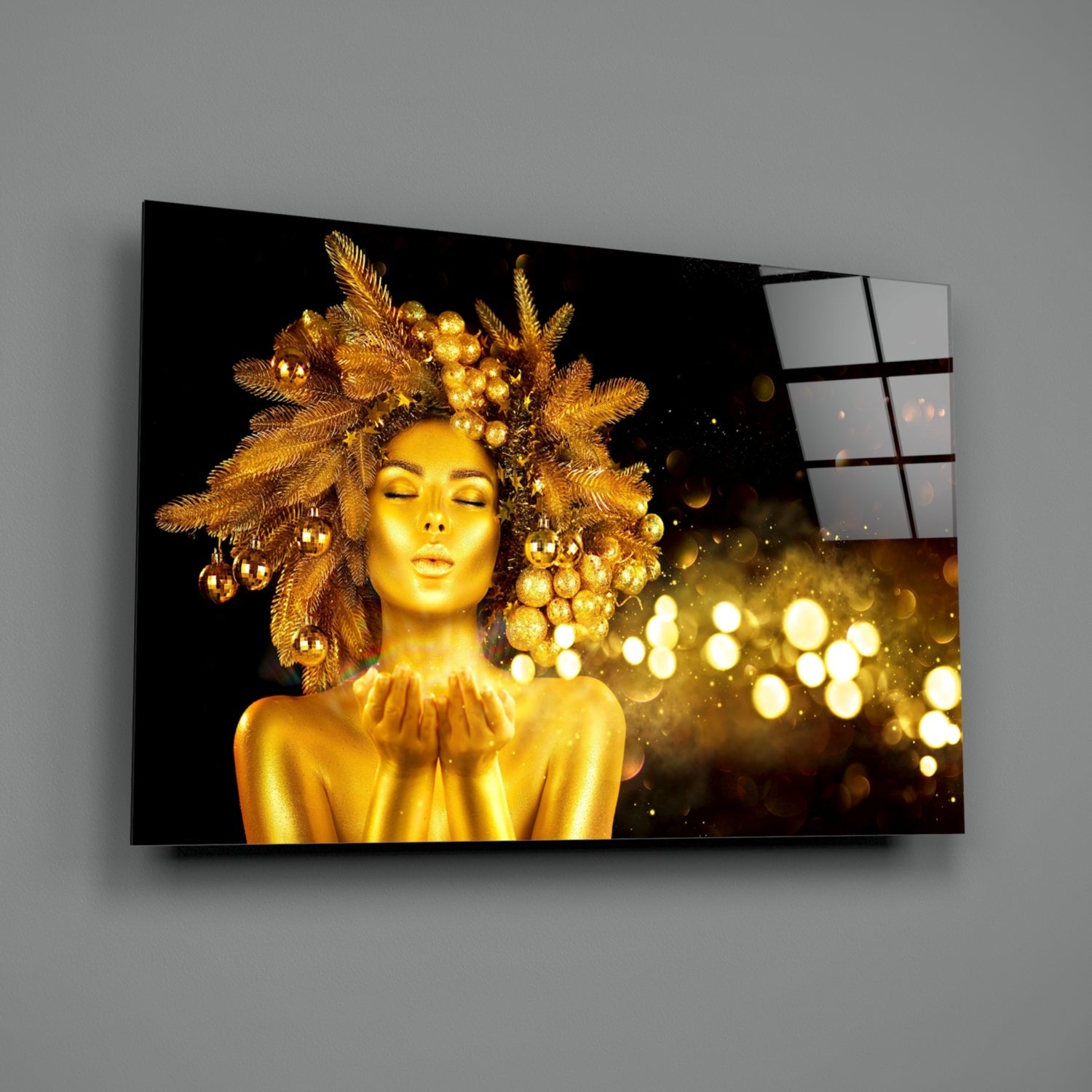 Gold Ornament Crown Woman Glass Wall Art