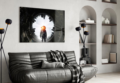 Glowing Portal Tunnel Astronaut Glass Wall Art