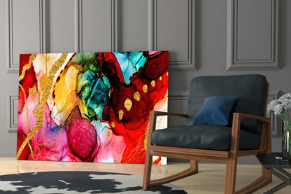 Gold Vein Crimson Ink Glass Wall Art