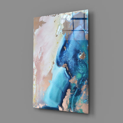 Blue Copper Ink Marble Flow Glass Wall Art