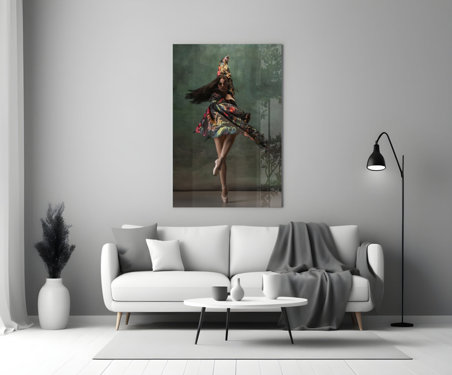 Spinning Floral Dress Ballerina Glass Wall Art