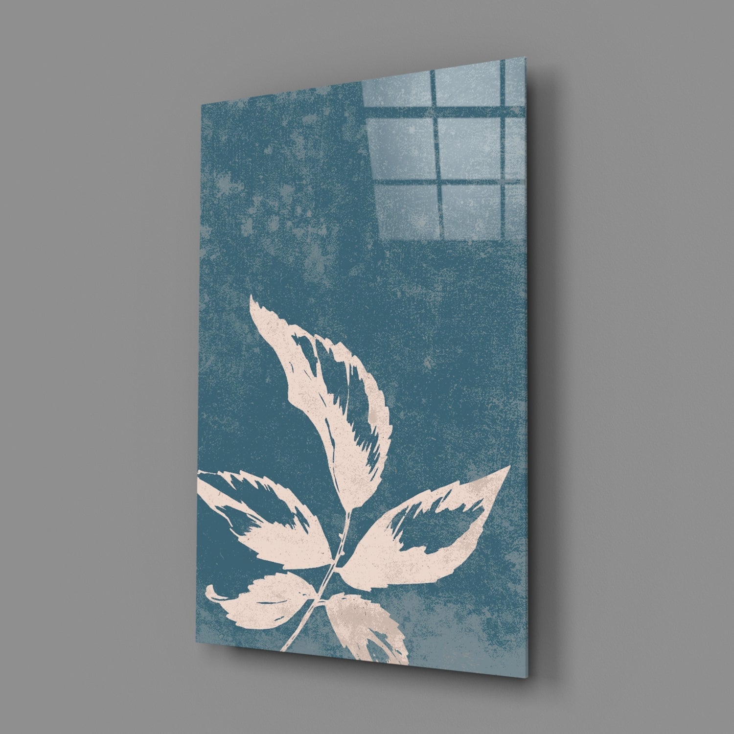 Blue Cyanotype Leaf Silhouette Glass Wall Art