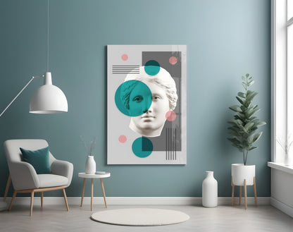Teal Circles Venus Bust Collage Glass Wall Art