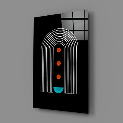 White Arch Lines Orange Dots Teal Glass Wall Art