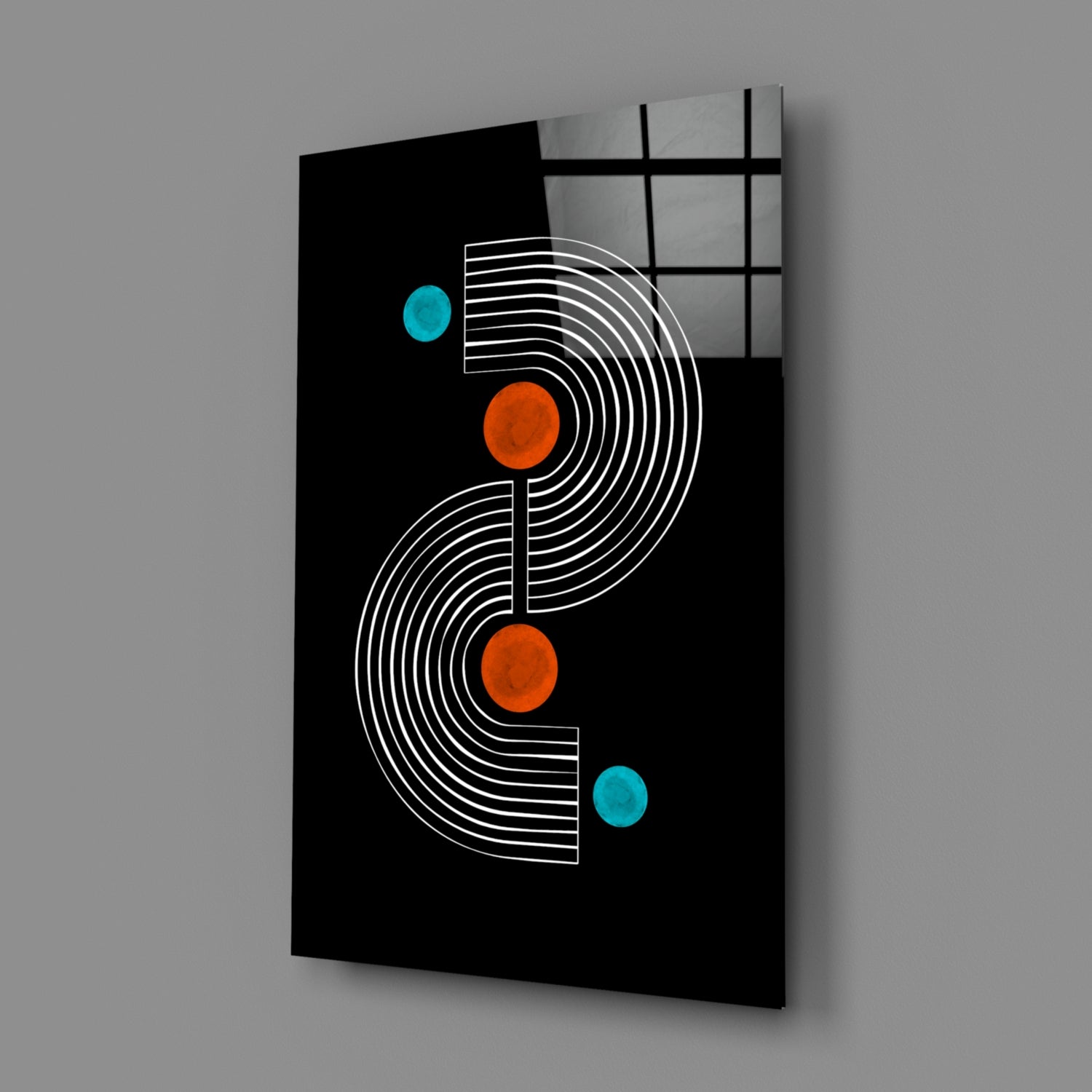 Black Mid Century S Arch Orange Dots Glass Wall Art