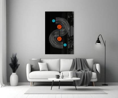 Black Mid Century S Arch Orange Dots Glass Wall Art