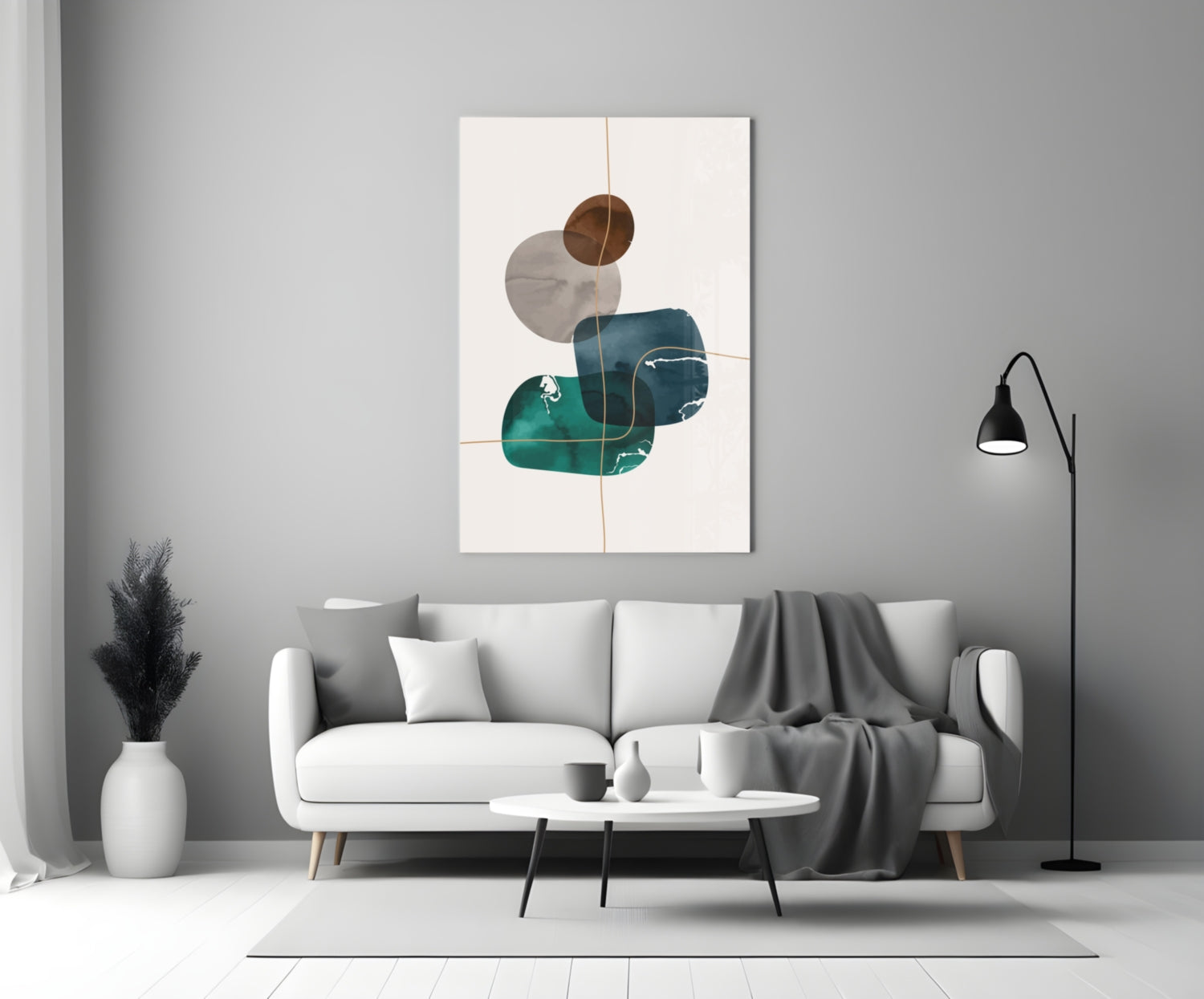 Stacked Navy Teal Ink Blobs Glass Wall Art