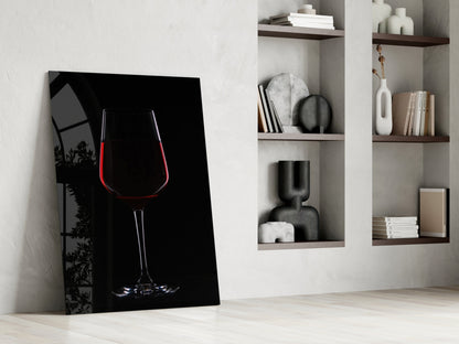 Half Filled Red Wine Glass on Black Glass Wall Art