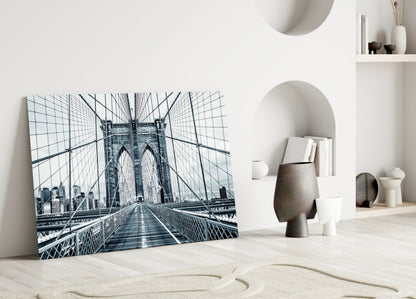 Bridge Walkway Blue Perspective Glass Wall Art