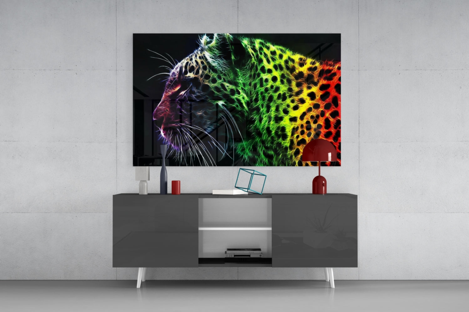 Neon Rainbow Leopard Glass Wall Art