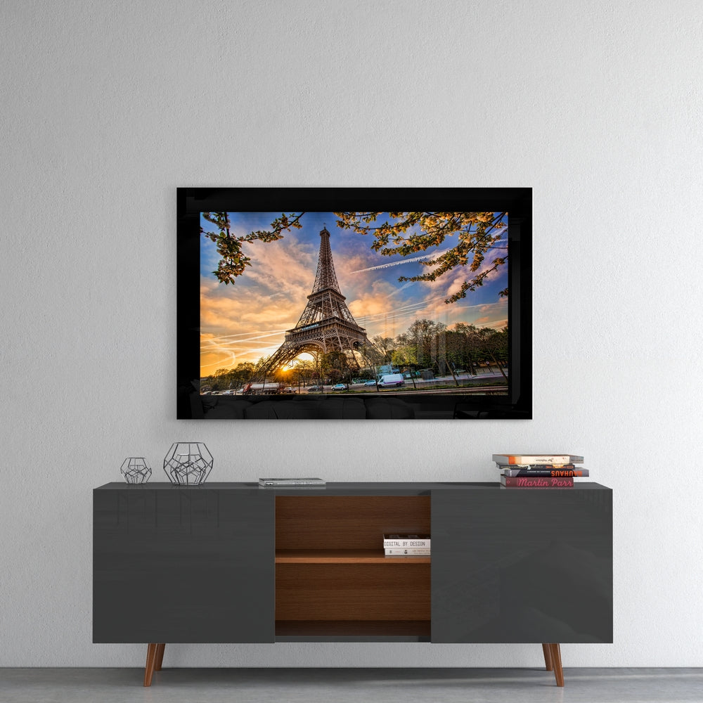 Eiffel Tower Twilight Sky Glass Wall Art