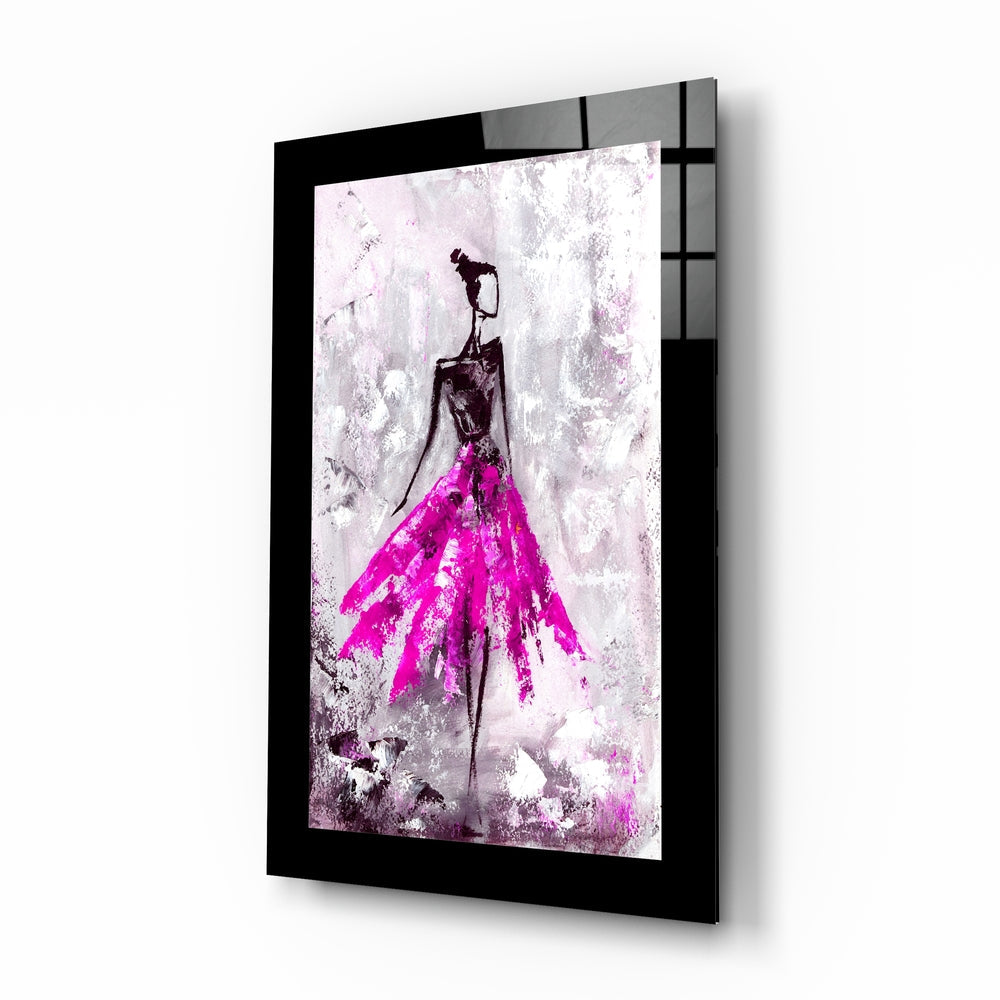 Magenta Skirt Abstract Dancer Glass Wall Art