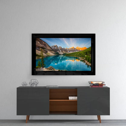 Turquoise Glacier Lake Peaks Glass Wall Art