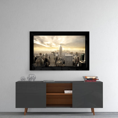 Sepia Sunbeam Tower Skyline New York Glass Wall Art
