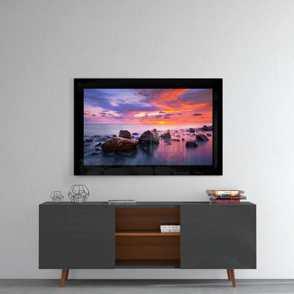 Boulder Shore Vivid Sunset Glass Wall Art