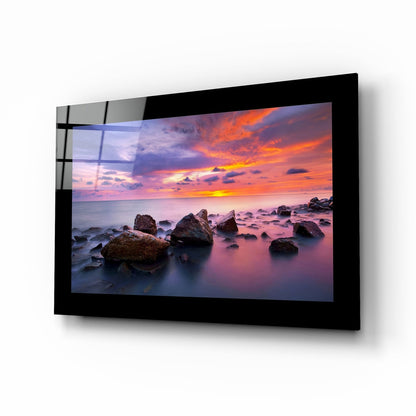 Boulder Shore Vivid Sunset Glass Wall Art