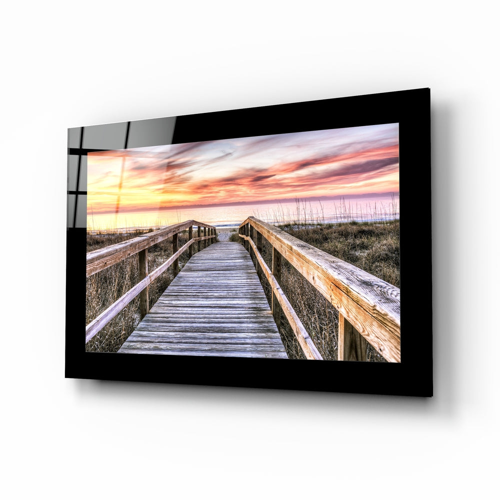 Dune Boardwalk Pastel Sunset Glass Wall Art