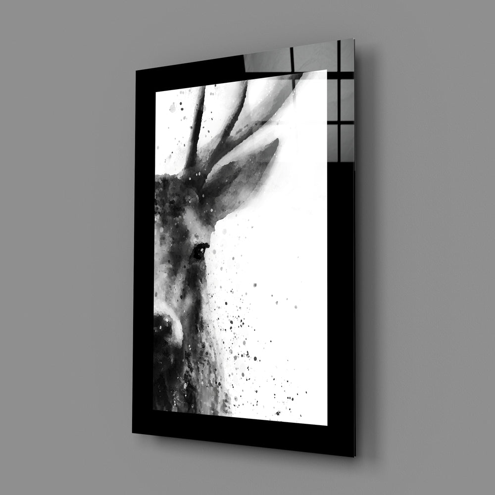 Ink Wash Stag Profile Glass Wall Art
