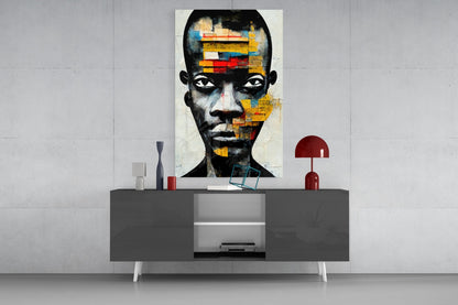 Yellow Paper Strip Collage Portrait Glass Wall Art